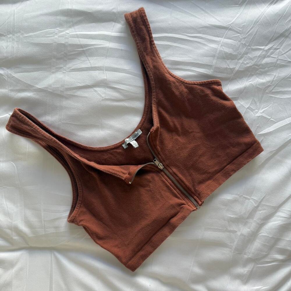 Charlotte Russe Brown zip up crop top
